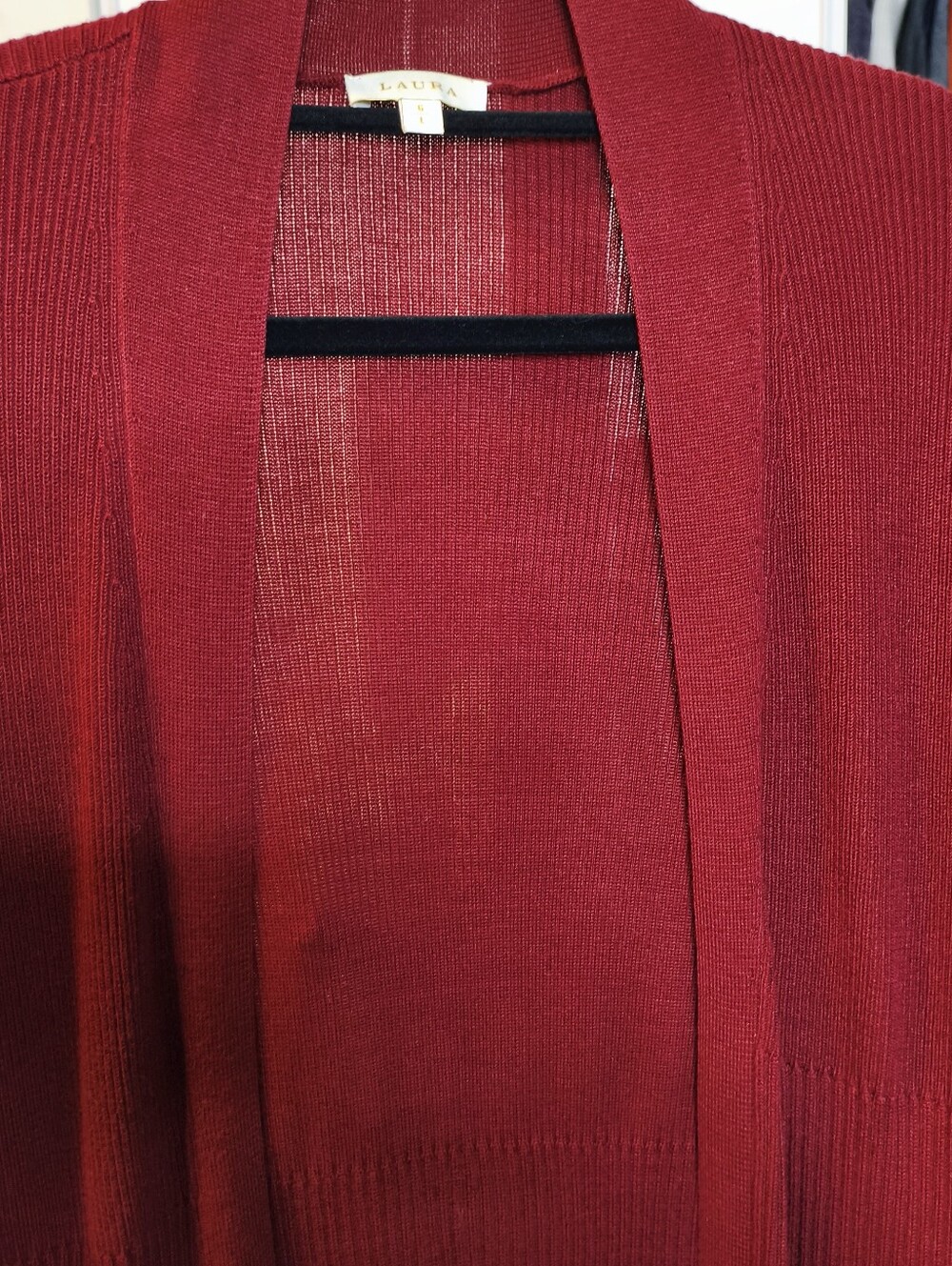 024 — Laura Burgundy Open-Front Long Cardigan – L
